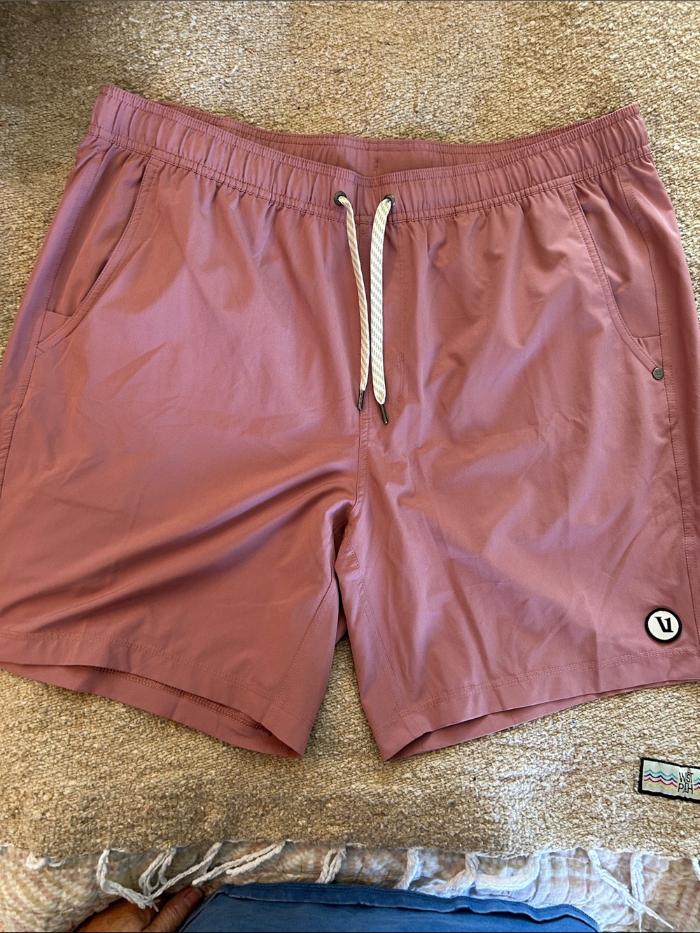 Vuori Dusty Rose Swim Hybrids with White Drawstring